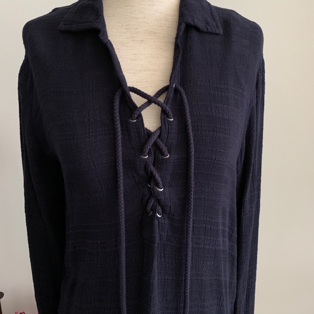 Splendid Navy Sandbar Stripe Lace Up Dress